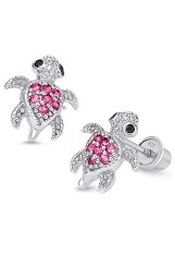 lovely silver red turtle baby screw back earrings